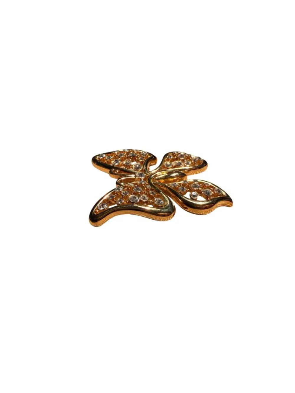 Vintage Monet Butterfly Brooch Gold Tone Rhinestone Openwork Pin Designer Jewelr